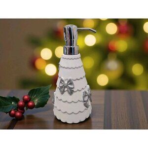 New White / Silver Christmas Tree W/ Bows Soap Dispenser Decoration